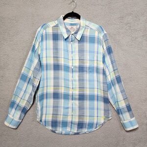 Madda Fella Mens Shirt Blue Plaid Beach Florida Key West Size Medium Summer‎